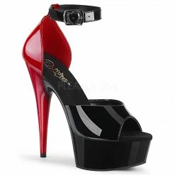 PLEASER Delight-617 Black Red 2 Two Tone Club Platforms D'Orsay Sandals 6" Heels