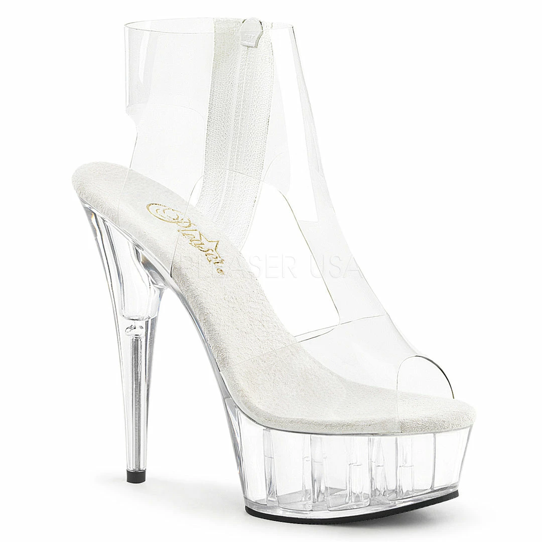 PLEASER Delight-633 Clear Stripper Pole Dancer T-Strap Platform Bootie 6" Heels