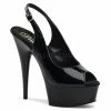 PLEASER Delight-654 Black Patent Slingback Peep Toe Platforms Sandals 6" Heels