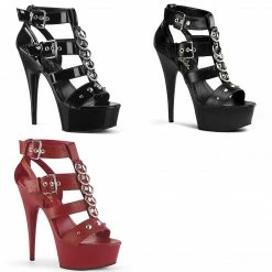 PLEASER Delight-658 Strappy T-Strap Metal Rings Studs Cage Club Sandals 6" Heels