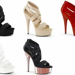 PLEASER Delight-669 Dress Club Black Nude Red White Chrome Elastic Strappy Heels