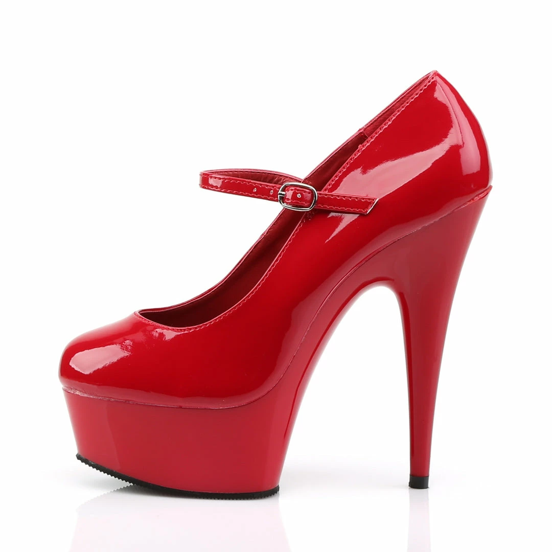 PLEASER Delight-687 Red Pinup Club Work Platform Mary Janes Stiletto 6" Heels