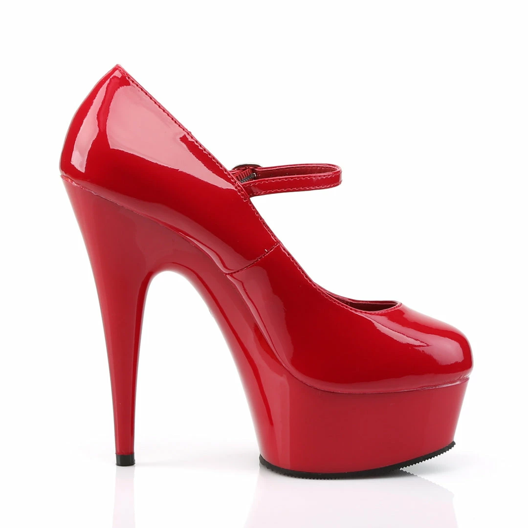 PLEASER Delight-687 Red Pinup Club Work Platform Mary Janes Stiletto 6" Heels