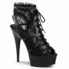 PLEASER Delight-696LC Black Lace Goth Sexy Platform Booties Open Toe 6" Heels