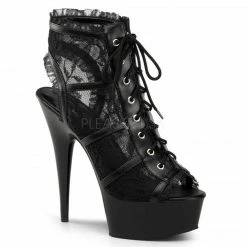 PLEASER Delight-696LC Black Lace Goth Sexy Platform Booties Open Toe 6