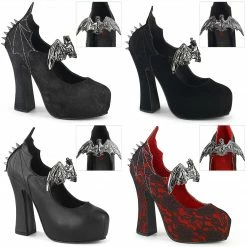 DEMONIA Demon-18 Goth Bat Buckle Wing Vampire Platforms Mary Janes 5" Heels