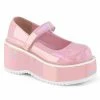 DEMONIA Dollie-01 Pink Hologram Patent Goth Mary Janes 3.25" Platform Heels
