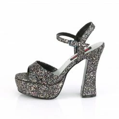 DEMONIA Dolly-09 Black Multi Glitter Thick Block Chunky Heels Platforms Sandals