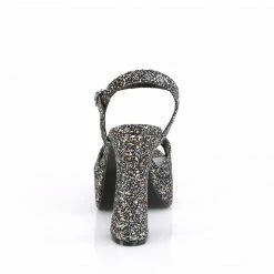 DEMONIA Dolly-09 Black Multi Glitter Thick Block Chunky Heels Platforms Sandals