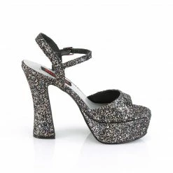 DEMONIA Dolly-09 Black Multi Glitter Thick Block Chunky Heels Platforms Sandals
