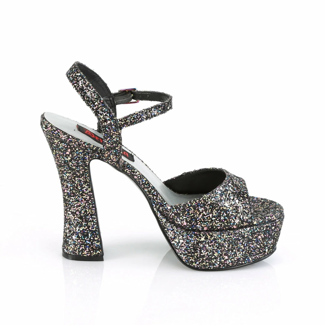 DEMONIA Dolly-09 Black Multi Glitter Thick Block Chunky Heels Platforms Sandals