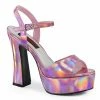 DEMONIA Dolly-09 Pink Hologram Thick Block Chunky Heels Platforms Sandals