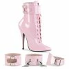 DEVIOUS Domina-1023 Pink Patent Fetish 3 Sets Ankle Cuffs Boots Sz 5-15