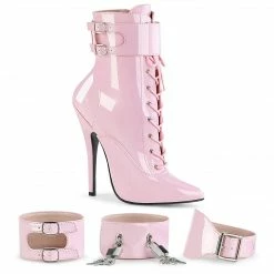 DEVIOUS Domina-1023 Pink Patent Fetish 3 Sets Ankle Cuffs Boots Sz 5-15
