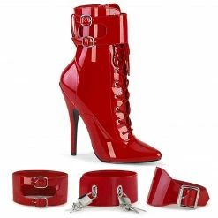 DEVIOUS Domina-1023 Red Patent Fetish 3 Sets Ankle Cuffs Boots Sz 5-15
