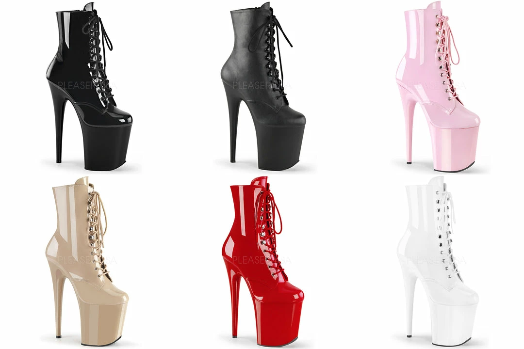 PLEASER Flamingo-1020 Black Pink Red White Nude Stripper Pole Club Ankle 8" Boot