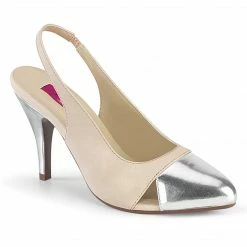 Pleaser Pink Label PLEASER Dream-405 Beige Silver Work Dress Plus Size Slingback 4" Heels Size 8-17