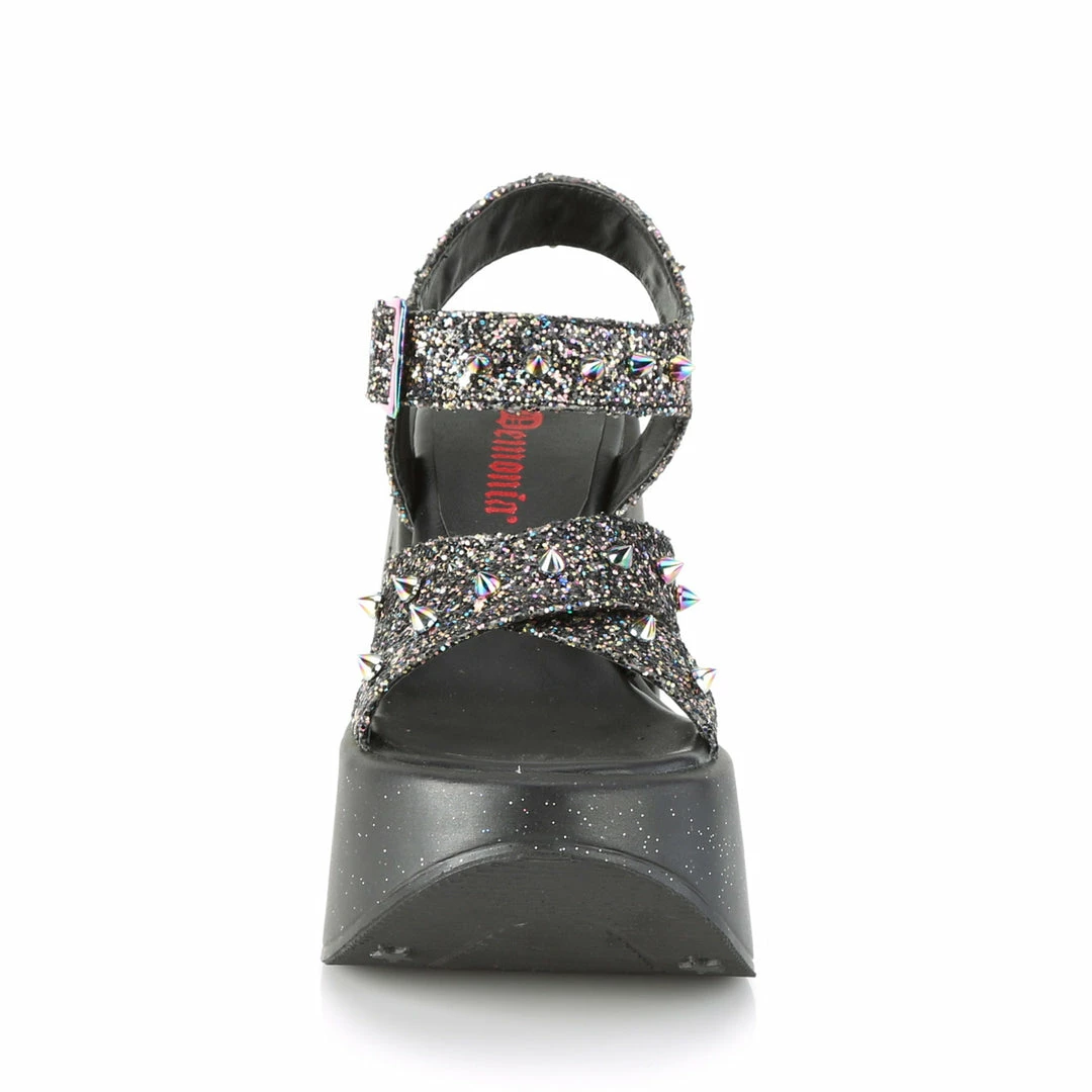 DEMONIA Dynamite-02 Black Multi Glitter Spike Goth Punk Star Cutout Wedge Sandal Heels