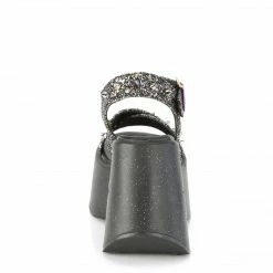 DEMONIA Dynamite-02 Black Multi Glitter Spike Goth Punk Star Cutout Wedge Sandal Heels