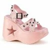 DEMONIA Dynamite-02 Pink Glitter Black Spike Goth Punk Star Cutout Wedge Sandals Heels