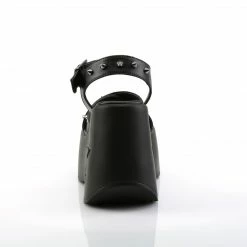 Heels DEMONIA Dynamite-02 Black Vegan Leather Spike Goth Punk Star Cutout Wedge Sandal