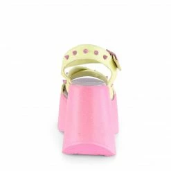 Heels DEMONIA Dynamite-02 Neon Yellow Pink Glitter Spike Goth Punk Star Cutout Wedges