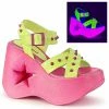 Heels DEMONIA Dynamite-02 Neon Yellow Pink Glitter Spike Goth Punk Star Cutout Wedges