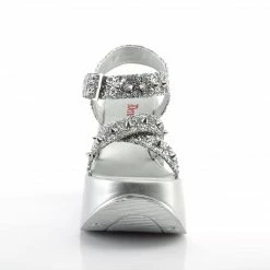 Heels DEMONIA Dynamite-02 Silver Glitter Spike Goth Punk Star Cutout Wedges