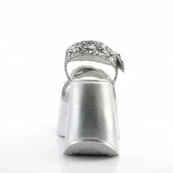 Heels DEMONIA Dynamite-02 Silver Glitter Spike Goth Punk Star Cutout Wedges