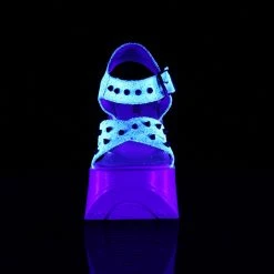 DEMONIA Dynamite-02 White Multi Glitter Spike Goth Punk Star Cutout Wedges Heels