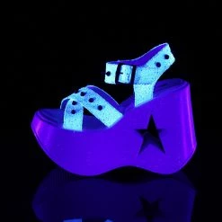 DEMONIA Dynamite-02 White Multi Glitter Spike Goth Punk Star Cutout Wedges Heels