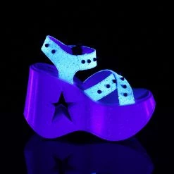 DEMONIA Dynamite-02 White Multi Glitter Spike Goth Punk Star Cutout Wedges Heels