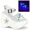 DEMONIA Dynamite-02 White Multi Glitter Spike Goth Punk Star Cutout Wedges Heels