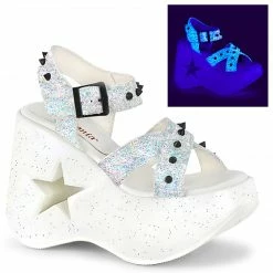 DEMONIA Dynamite-02 White Multi Glitter Spike Goth Punk Star Cutout Wedges Heels