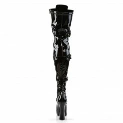 PLEASER PINK LABEL Electra-3028 Black Patent Dominatrix Fetish Thigh Boots