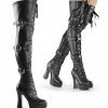 PLEASER PINK LABEL Electra-3028 Black Faux Leather Dominatrix Fetish Thigh Boots