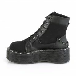 DEMONIA Emily-114 Black Canvas Vegan Leather Goth Chains Platform Ankle Boots