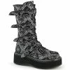 DEMONIA Emily-322 Black Silver Faux Nubuck Goth Bat Buckles 2" Platform Boots