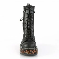 DEMONIA Emily-350 Razor Zip Cheetah Vegan Goth Ankle Calf Platforms Boots