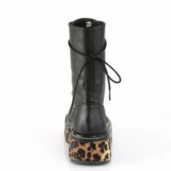 DEMONIA Emily-350 Razor Zip Cheetah Vegan Goth Ankle Calf Platforms Boots