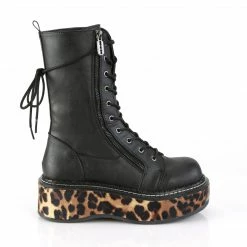 DEMONIA Emily-350 Razor Zip Cheetah Vegan Goth Ankle Calf Platforms Boots