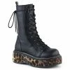 DEMONIA Emily-350 Razor Zip Cheetah Vegan Goth Ankle Calf Platforms Boots