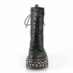 DEMONIA Emily-350 Razor Zip Floral Vegan Goth Ankle Calf Platforms Boots