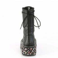 DEMONIA Emily-350 Razor Zip Floral Vegan Goth Ankle Calf Platforms Boots