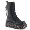 DEMONIA Emily-350 Razor Zip Floral Vegan Goth Ankle Calf Platforms Boots