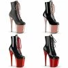 PLEASER Flamingo-1020 Red Rose Gold Chrome Stripper Pole Club Ankle 8" Boots
