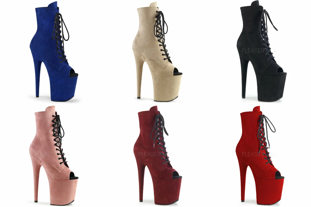 PLEASER Flamingo-1021FS Faux Suede Dancer Stripper 4" Platform 8" Heels Boots