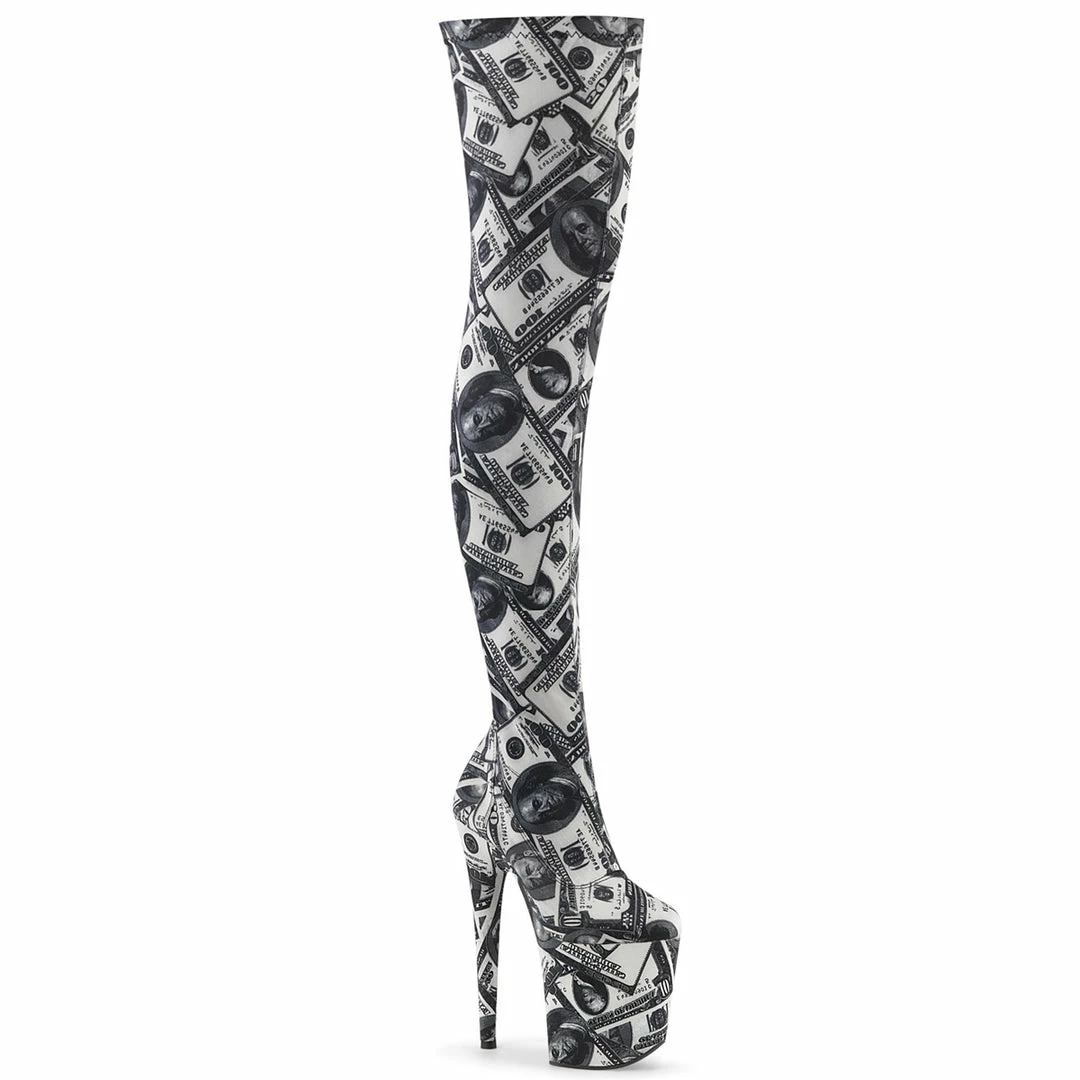 PLEASER Flamingo-3000DP Dollar Money Exotic Pole Dancer Club 8" Inch Thigh Boots