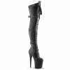 PLEASER Flamingo-3028 Black Faux Leather Buckles Dancer Stripper 8" Thigh Boots