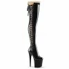 PLEASER Flamingo-3050 Black Lace Up Sides Dancer Stripper 8" Heels Thigh Boots